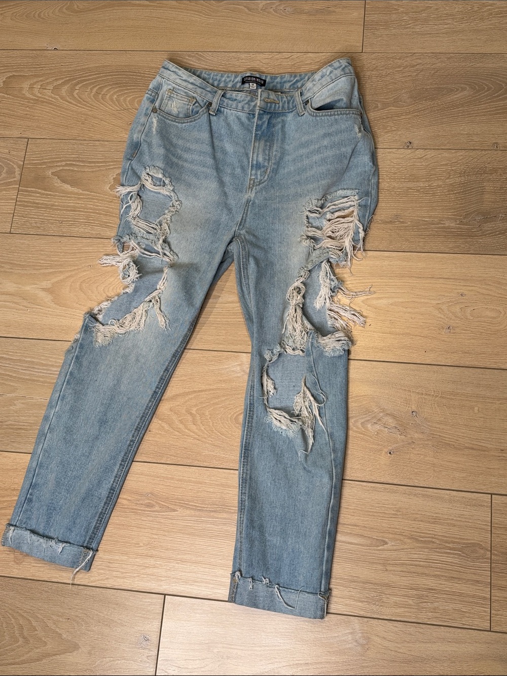 Fashion Nova Light Blue Distressed Boyfriend Jeans